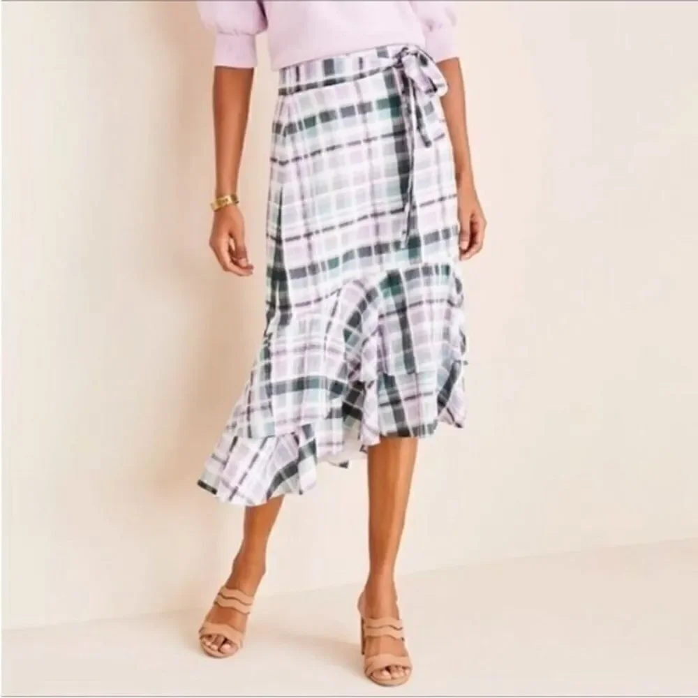 NWT Ann Taylor Plaid Ruffle Trim Women's Skirt